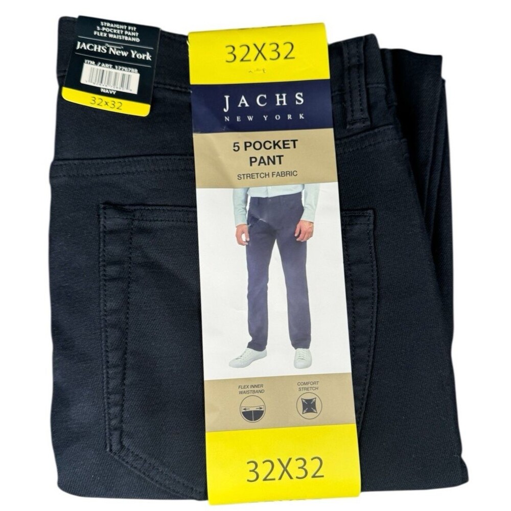 Jachs New York 32X32 Pants Navy Blue Straight Fit 5 Pocket Flex Waistband Chino